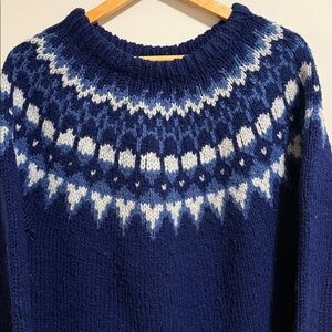 Vintage Fair Isle Navy and White Wool Sweater